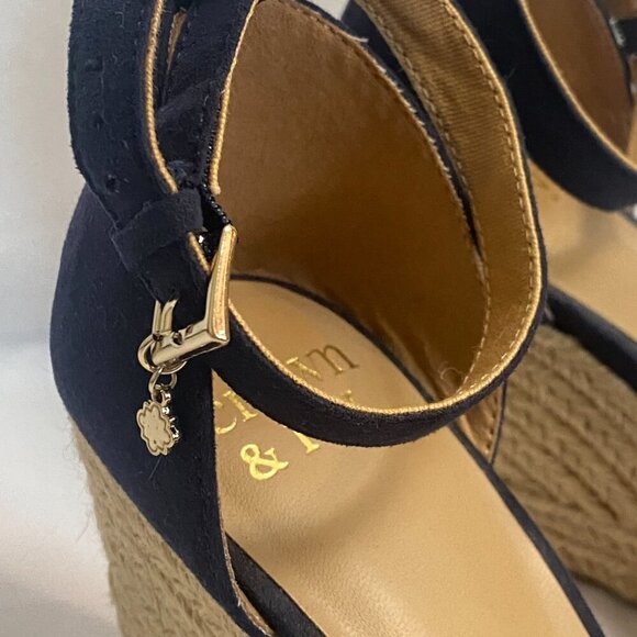 Crown & Ivy Wedge Sandals Boho Espadrille Block Heels with Ankle Strap & Charm - Picture 3 of 7